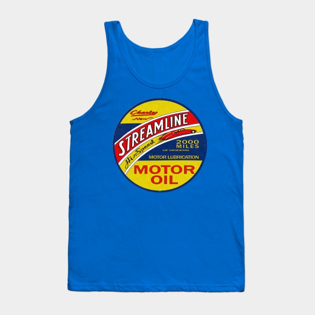 Retro Streamline Motor Oil Sign Tank Top by funkymonkeytees